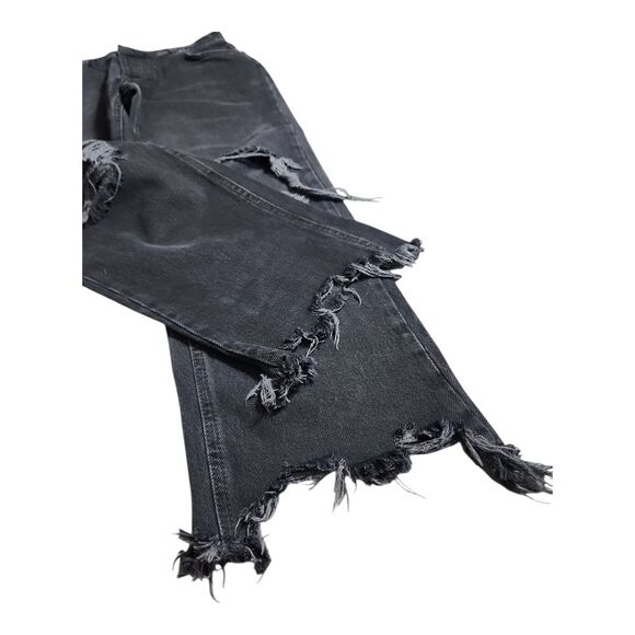 We The Free Maggie Mid Rise Washed Black Distressed Jeans Sz 26 Streetware Wide - Picture 7 of 9